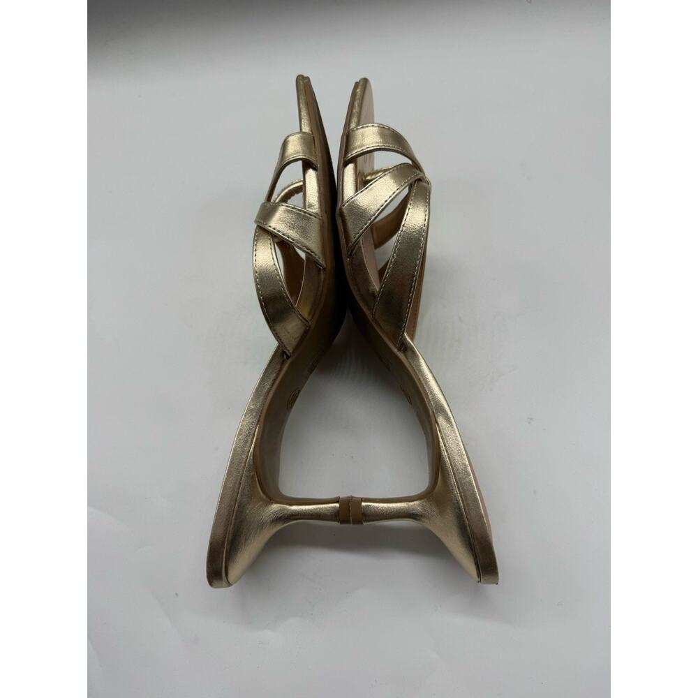 Time And Try Gold Slip On Kitten Heel Sandals Women’s Size 10 - Picture 7 of 8
